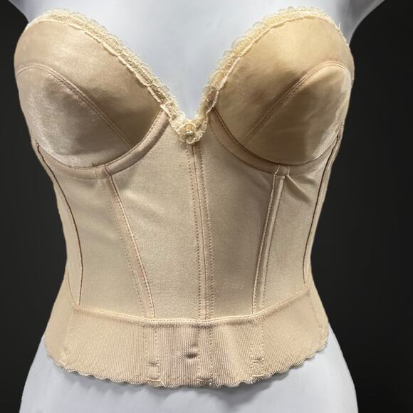 Carnival Vintage Strapless Corset – 34B Beige Boned Bustier – Made in USA - Picture 1 of 6